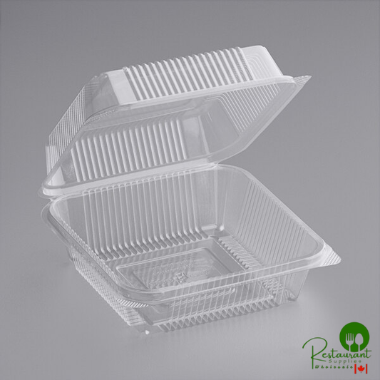 World Centric Clear Compostable PLA Hinged Clamshell Container 7" x 7" x 3" - 250/Case
