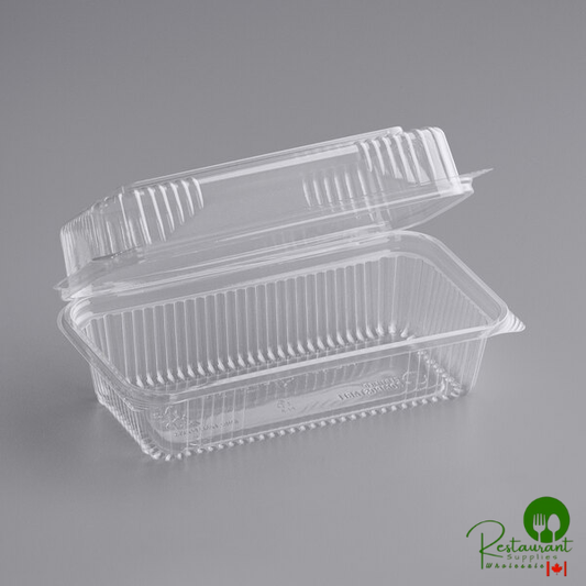 World Centric Clear Compostable PLA Hinged Clamshell Container 9" x 5" x 3" - 200/Case