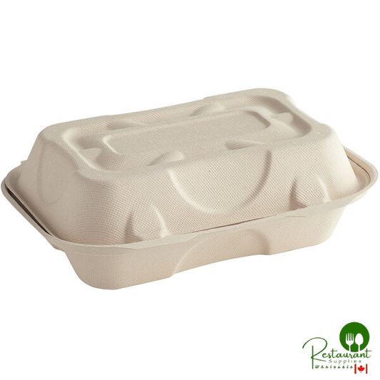 World Centric Compostable PLA Lined Fiber Clamshell Hoagie Box 9" x 6" x 3" - 500/Case