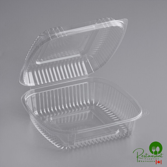 World Centric Clear Compostable PLA Hinged Clamshell Container 8" x 8" x 3" - 300/Case