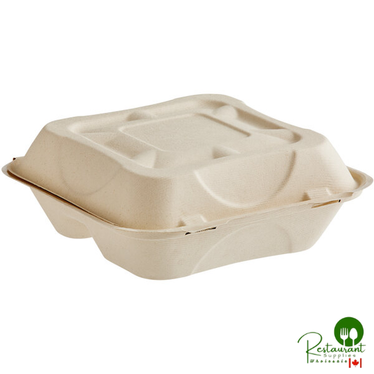 World Centric 9" x 9" x 3" 3-Compartment Compostable PLA Lined Fiber Clamshell Container - 300/Case