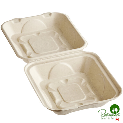 World Centric 8" x 8" x 3" Compostable PLA Lined Fiber Clamshell Container - 300/Case