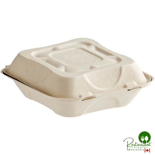 World Centric 8" x 8" x 3" Compostable PLA Lined Fiber Clamshell Container - 300/Case