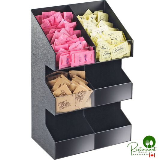 Cal-Mil 2054 Classic Three Tier Double Wide Black Condiment Display with Clear Bin Fronts - 10 1/4" x 6 3/4" x 16"