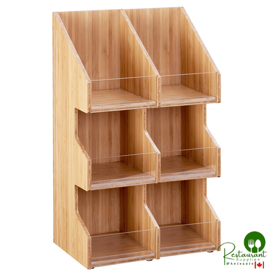 Cal-Mil 2054-60 Bamboo 3 Tier, 6 Bin Condiment Display with Clear Bin Face - 10 1/4" x 6 3/4" x 16 1/2"