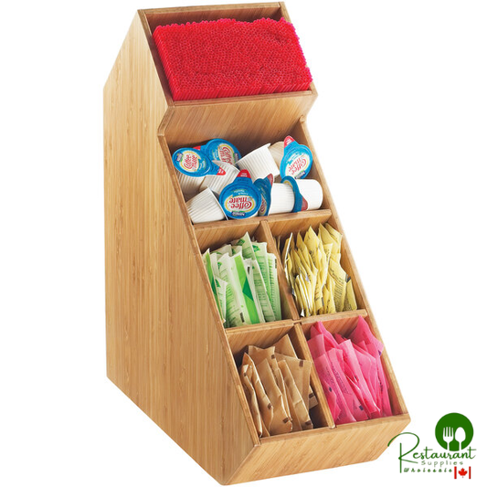 Cal-Mil 2052-60 Bamboo Stir Stick and Condiment Display with Removable Dividers - 5 1/2" x 13 1/4" x 14 1/4"