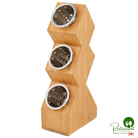 Cal-Mil 1016-3-60 Bamboo 3-Cylinder Vertical Flatware / Condiment Display