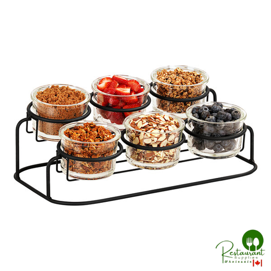Cal-Mil Madison 16" x 9 1/4" x 6" Black 2-Tier Condiment Display with (6) 16 oz. Jars