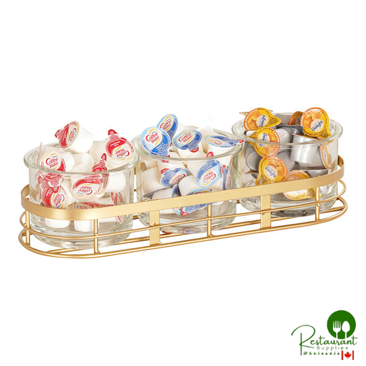 Cal-Mil Monaco Gold Metal Condiment Organizer with (3) 16 oz. Glass Jars - 13 3/8" x 4 7/8" x 4 3/4"