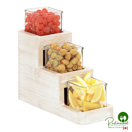 Cal-Mil Newport 3-Step White-Washed Pine Wood Condiment Organizer with 3 Glass Jars - 5" x 14" x 13"