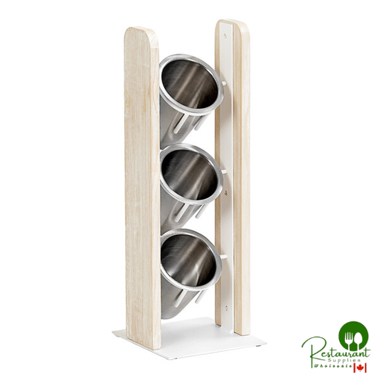 Cal-Mil Newport 7 1/4" x 7 3/4" x 20 1/2" 3-Cylinder White-Washed Pine Wood Vertical Flatware / Condiment Display 3411-113
