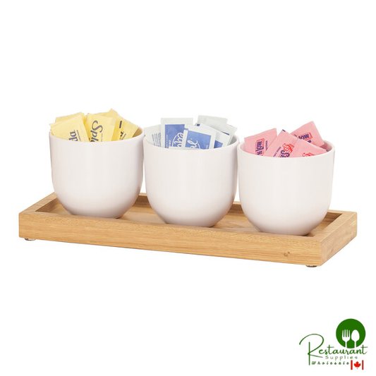 Cal-Mil Sydney 12 3/4" x 5" x 4 1/2" Oak Condiment Organizer with 3 White Round Melamine Jars