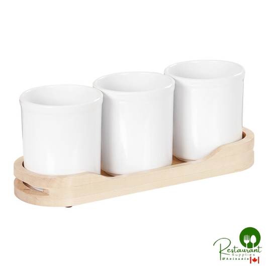 Cal-Mil Blonde Maple Wood Cylinder Tray with 3 Melamine Jars - 16" x 5 1/2" x 6"