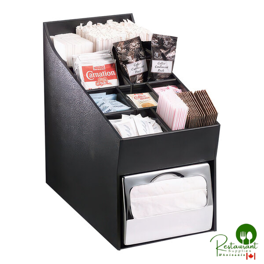 Dispense-Rite Black Polystyrene Countertop Straw, Stir Stick, Condiment, and Napkin Organizer