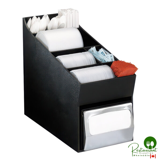 Dispense-Rite Black Polystyrene Countertop Straw, Lid, Condiment, Flatware, and Napkin Organizer NLO-LDNH