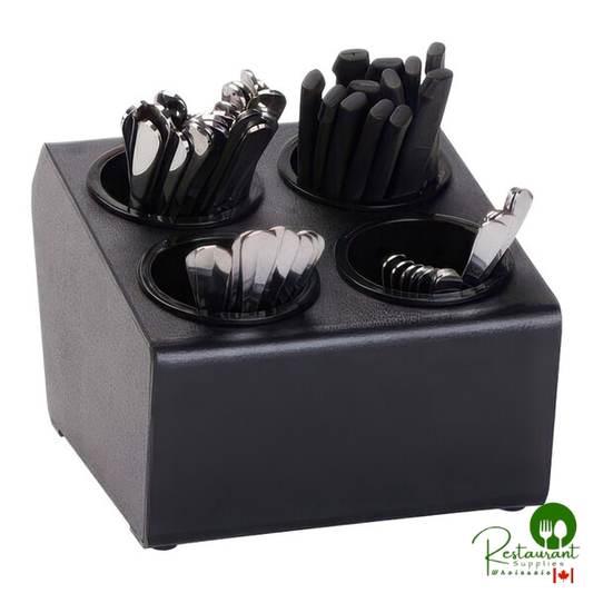 Dispense-Rite Black Polystyrene 4-Section Countertop Flatware / Condiment Organizer CTSH-4BT