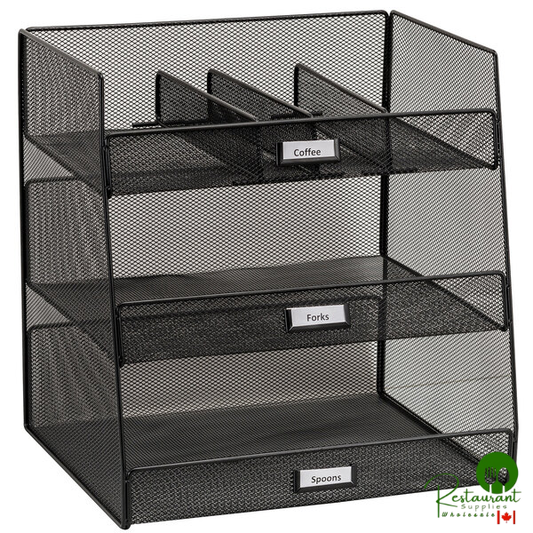Safco 3293BL Onyx Black 3-Compartment Steel Mesh Breakroom Organizer - 14 5/8" x 11 3/4" x 15"
