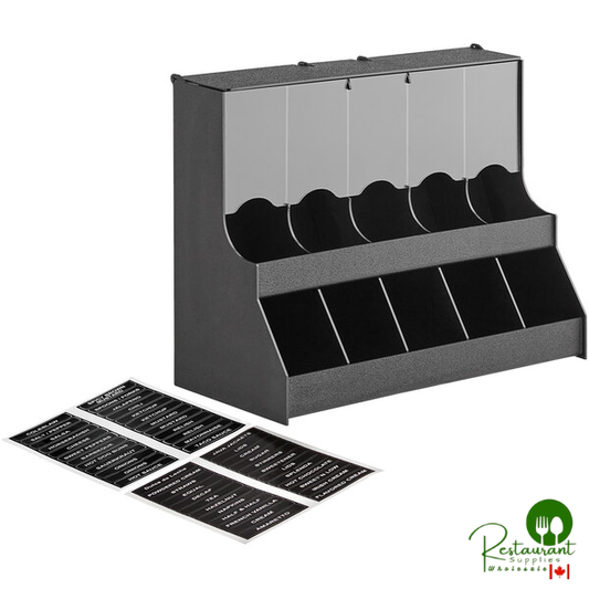 Black 10-Section Countertop Gravity-Fed Condiment Organizer - 18 1/2" x 8 1/2" x 16" By Prime