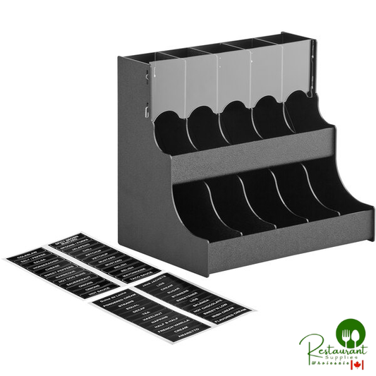 Black 10-Section Countertop Small Gravity-Fed Condiment Organizer - 12 1/2" x 9" x 12" By Prime