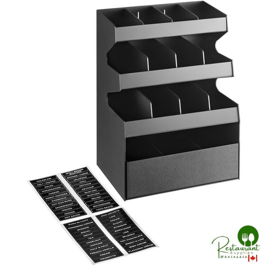Black 15-Section Countertop Condiment Organizer with Bottom Drawer - 16" x 12" x 24" By Prime
