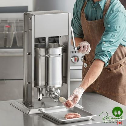 SS-20VKIT 20 lb. Stainless Steel Vertical Hybrid Electric or Manual Sausage Stuffer with 5/8", 7/8", 1 1/4", and 1 1/2" Stainless Steel Funnels By Prime - 120V