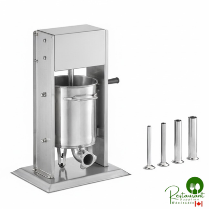 SS-20V 20 lb. Stainless Steel Vertical Manual Sausage Stuffer with 5/8", 7/8", 1 1/4", and 1 1/2" Stainless Steel Funnels By Prime
