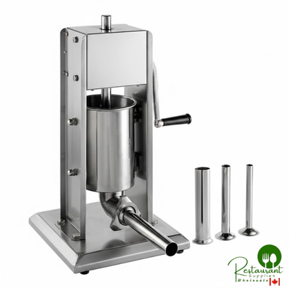 SS-7V 7 lb. Stainless Steel Vertical Manual Sausage Stuffer with 5/8", 7/8", 1 1/4", and 1 1/2" Stainless Steel Funnels By Prime