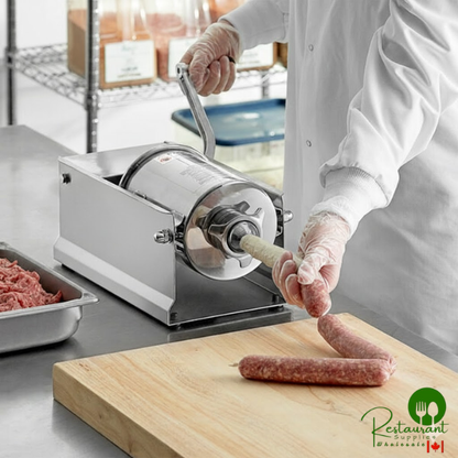 SSH-7V 7 lb. Stainless Steel Horizontal Manual Sausage Stuffer with 5/8", 7/8", 1 1/4", and 1 1/2" Stainless Steel Funnels By Prime