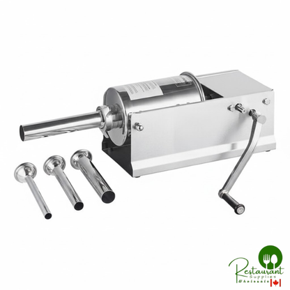 SSH-7V 7 lb. Stainless Steel Horizontal Manual Sausage Stuffer with 5/8", 7/8", 1 1/4", and 1 1/2" Stainless Steel Funnels By Prime