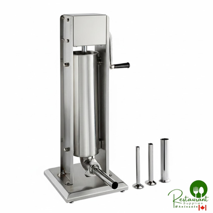 SS-15V 15 lb. Stainless Steel Vertical Manual Sausage Stuffer with 5/8", 7/8", 1 1/4", and 1 1/2" By PrimeStainless Steel Funnels