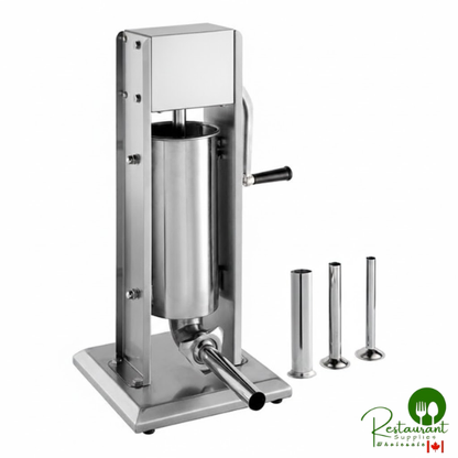 SS-11V 11 lb. Stainless Steel Vertical Manual Sausage Stuffer with 5/8", 7/8", 1 1/4", and 1 1/2" Stainless Steel Funnels By Prime