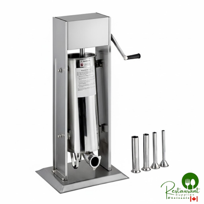 SS-30V 30 lb. Stainless Steel Vertical Manual Sausage Stuffer with 5/8", 7/8", 1 1/4", and 1 1/2" Stainless Steel Funnels  By Prime
