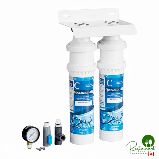 Oceanloch+ L2 Dual Water Filtration System with Oceanloch+ L2 Cartridges and Outlet Pressure Gauge 1 Micron Rating and 3.34 GPM By Prime