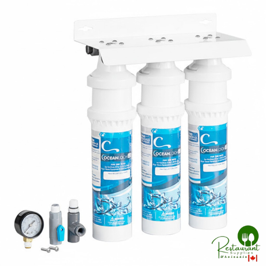 Oceanloch+ L3 Triple Water Filtration System with Oceanloch+ L3 Cartridges and Outlet Pressure Gauge 1 Micron Rating and 5 GPM By Prime