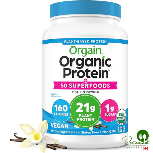 Orgain Organic Vegan Protein + 50 Superfoods Powder, Vanilla Bean - 21g Plant Based Protein, 8g Prebiotic Fiber, No Lactose Ingredients, Gluten Free, No Added Sugar, Non-GMO, 2.02 lb
