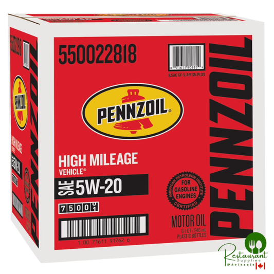 Pennzoil High Mileage SAE 5W-20 Motor Oil 6-pack/1 quart bottles
