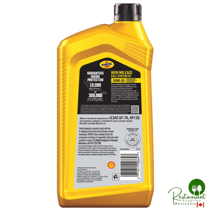 Pennzoil High Mileage Full Synthetic 0W-20 Gasoline Engine Oil, 6*1 Quart