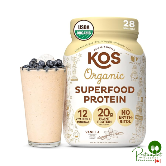 KOS Vegan Protein Powder Erythritol Free 2.3lbs, Vanilla USDA Organic