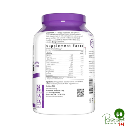 Bluebonnet Nutrition Whey Protein Isolate Powder 2.2lbs