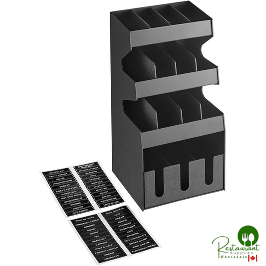 ServSense Black 15-Section Countertop Condiment Organizer with Bottom Drawer - 12" x 12" x 24"