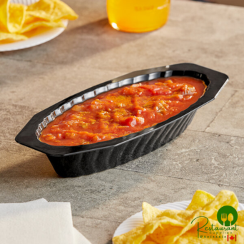 Fineline Flairware 215-BK 15 oz. Black Plastic Oval Bowl / Serving Boat - 300/Case