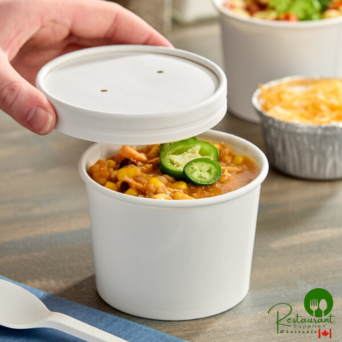 12 oz. White Double Poly-Coated Paper Food Cup with Vented Paper Lid By Prime - 250/Case