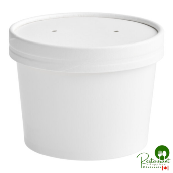 12 oz. White Double Poly-Coated Paper Food Cup with Vented Paper Lid By Prime - 250/Case