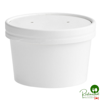 8 oz. White Double Poly-Coated Paper Food Cup with Vented Paper Lid By Prime - 250/Case