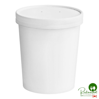 32 oz. White Double Poly-Coated Paper Food Cup with Vented Paper Lid By Prime - 250/Case