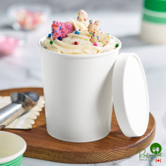 1 Qt. White Paper Double-Wall Frozen Yogurt / Food Cup with Paper Lid By Prime - 250/Case