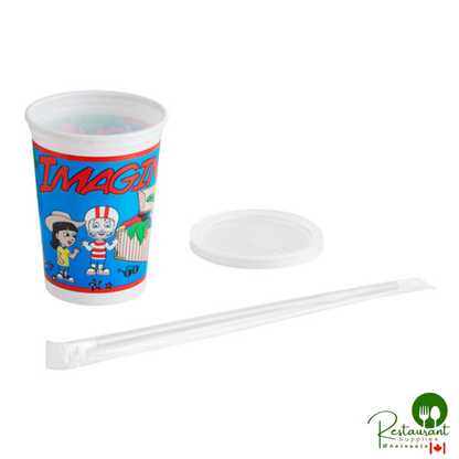 Royal Paper 12 oz. Imagination Print Kid's Cup with Lid and Straw - 250/Case