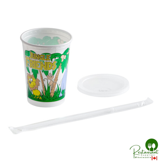 Royal Paper 12 oz. Jungle Print Kid's Cup. with Lid and Straw - 250/Case