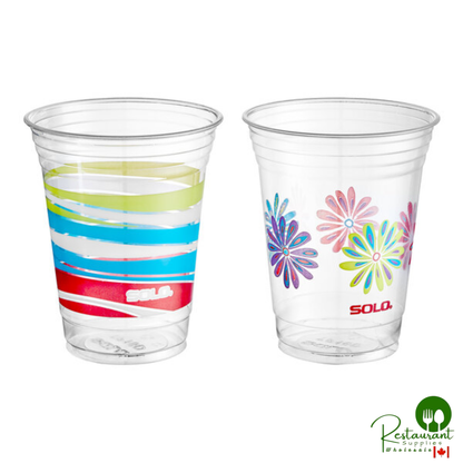 Solo 18 oz. Assorted Lush Blooms / Wavy Tropics RPET Plastic Cold Cups - 400/Case