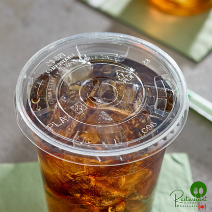 Stalk Market Planet+ PLA-FL 9, 12, 16, 20 & 24 oz. PLA Plastic Compostable Cold Cup Flat Lid with Straw Slot - 1,000/Case